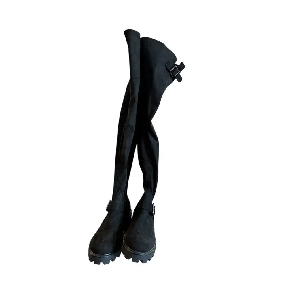 Marc Fisher Women’s Black Ganven Lug Sole Over the Knee Boots Size 6.5M